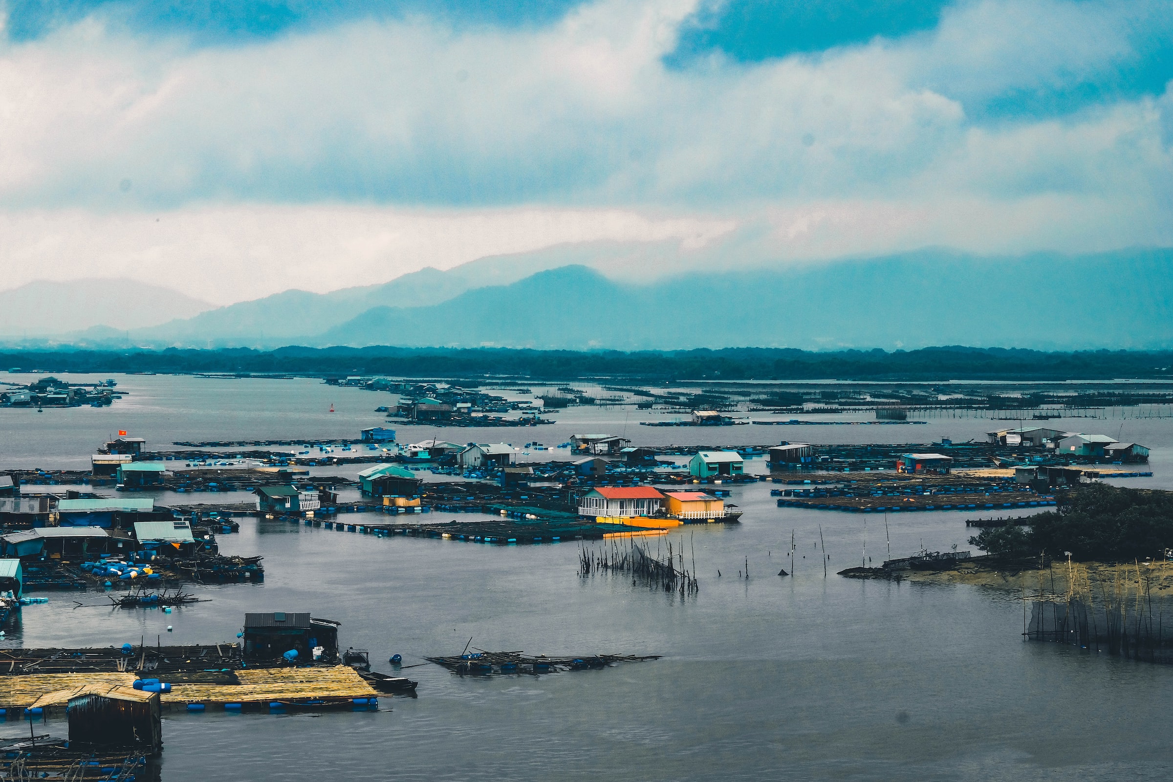 Houses flooded under water during the day